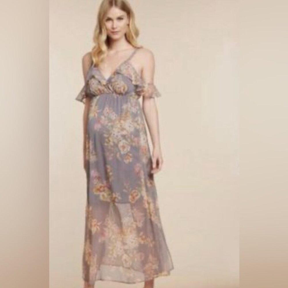 Jessica Simpson gray cold shoulder Floral Maternity Maxi Dress - NWT